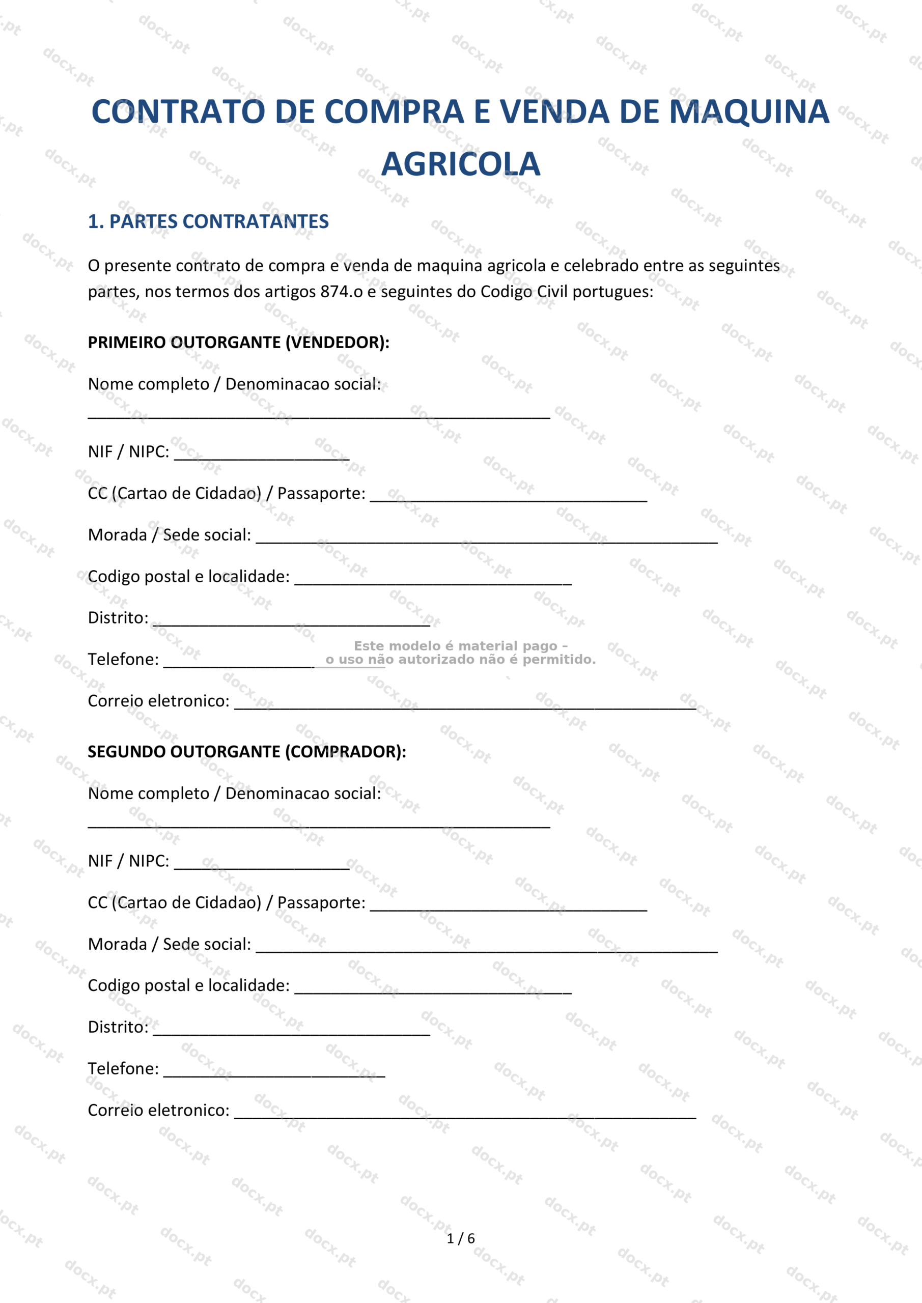 Contrato de Compra e Venda de Máquina Agrícola — Modelo Editável
