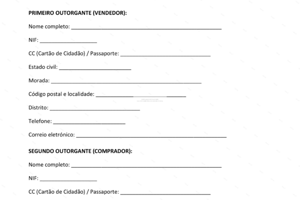 Contrato de compra e venda de terreno, página 1 em formato A4, documento legal com cláusulas.