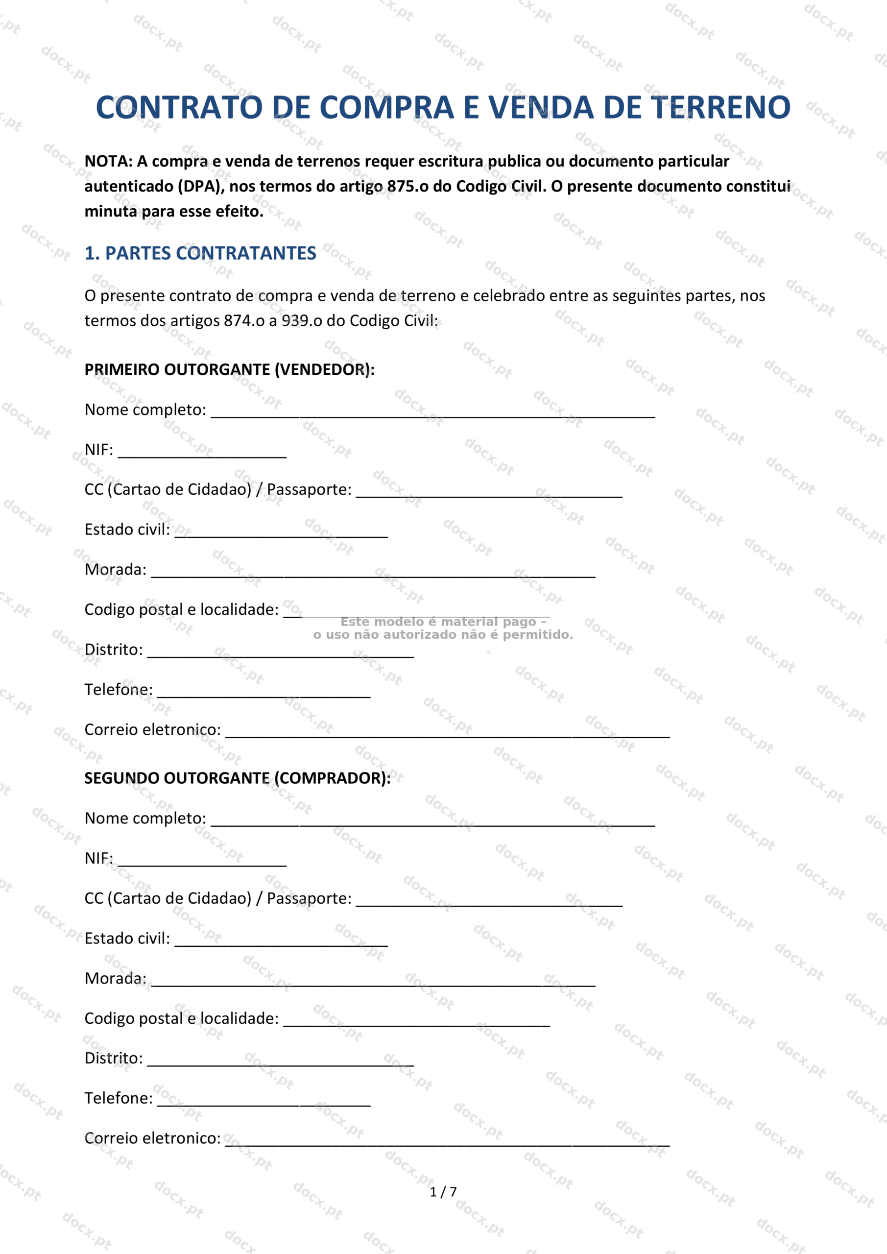 Contrato de Compra e Venda de Terreno — Modelo Editável