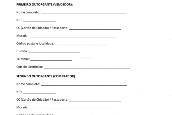 Contrato de compra e venda de veículo usado, página 1 em formato A4