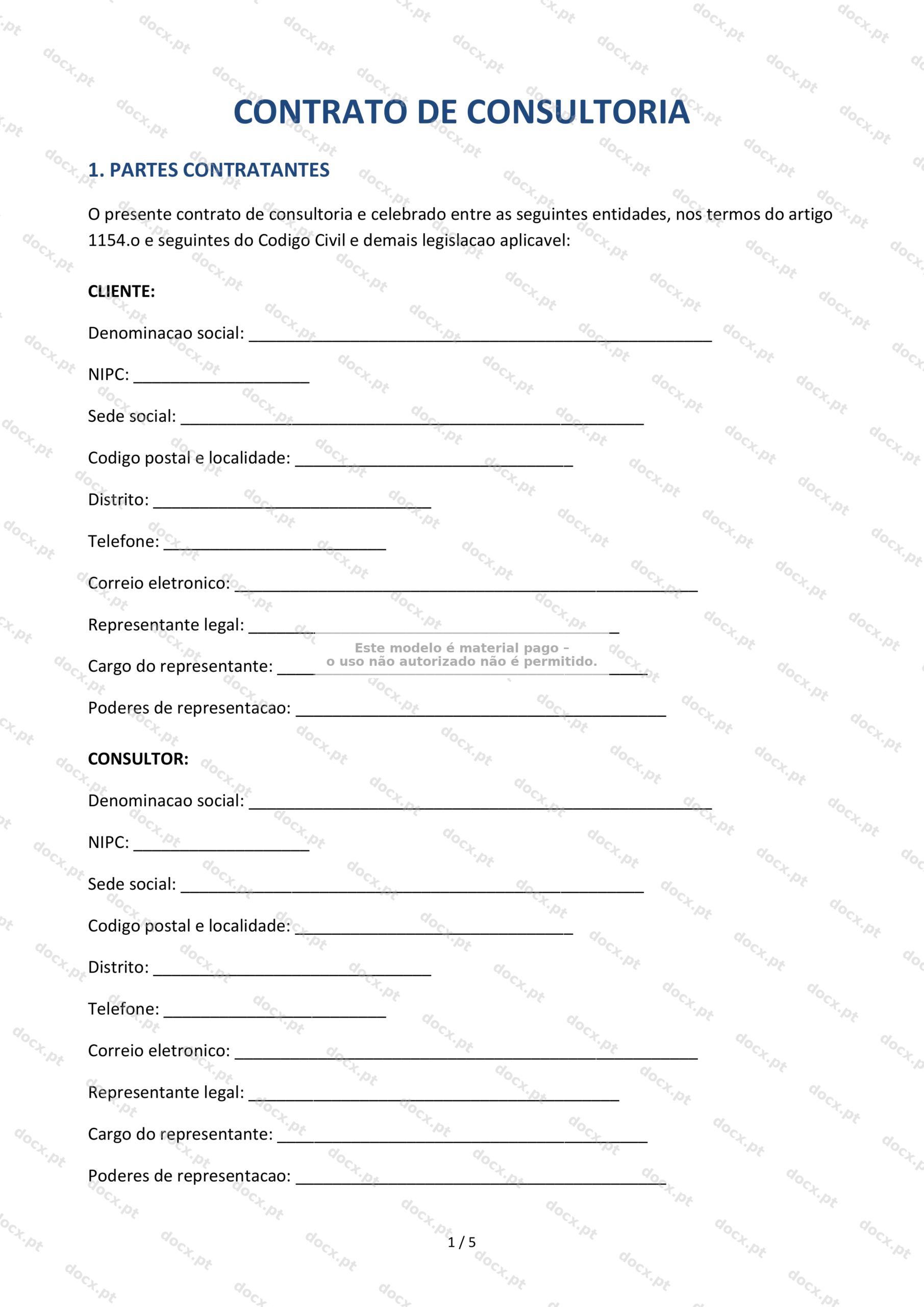 Contrato de Consultoria | Documento Descarregável