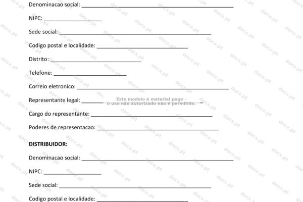 Contrato de distribuição em formato A4, página 1 redimensionada.