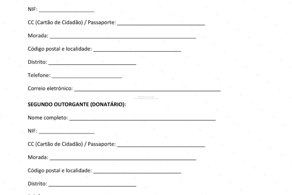 Página 1 de um contrato de doação de bens móveis, formato A4, documento escaneado.