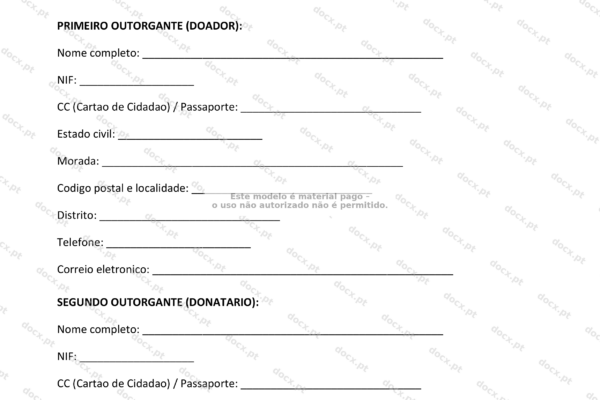 Contrato de doação de imóvel, página 1 em formato A4
