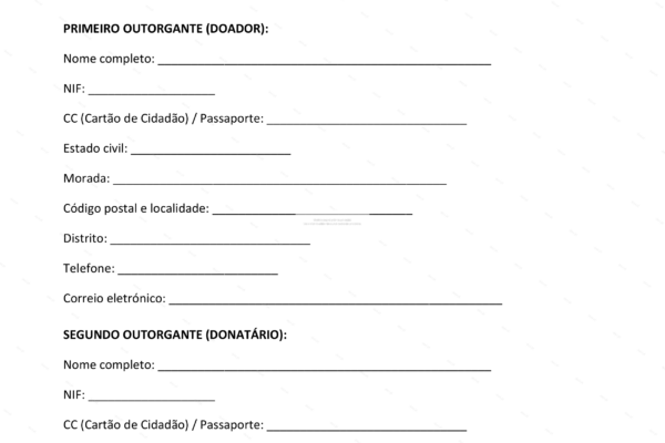 Contrato de doação de imóvel, página 1 em formato A4