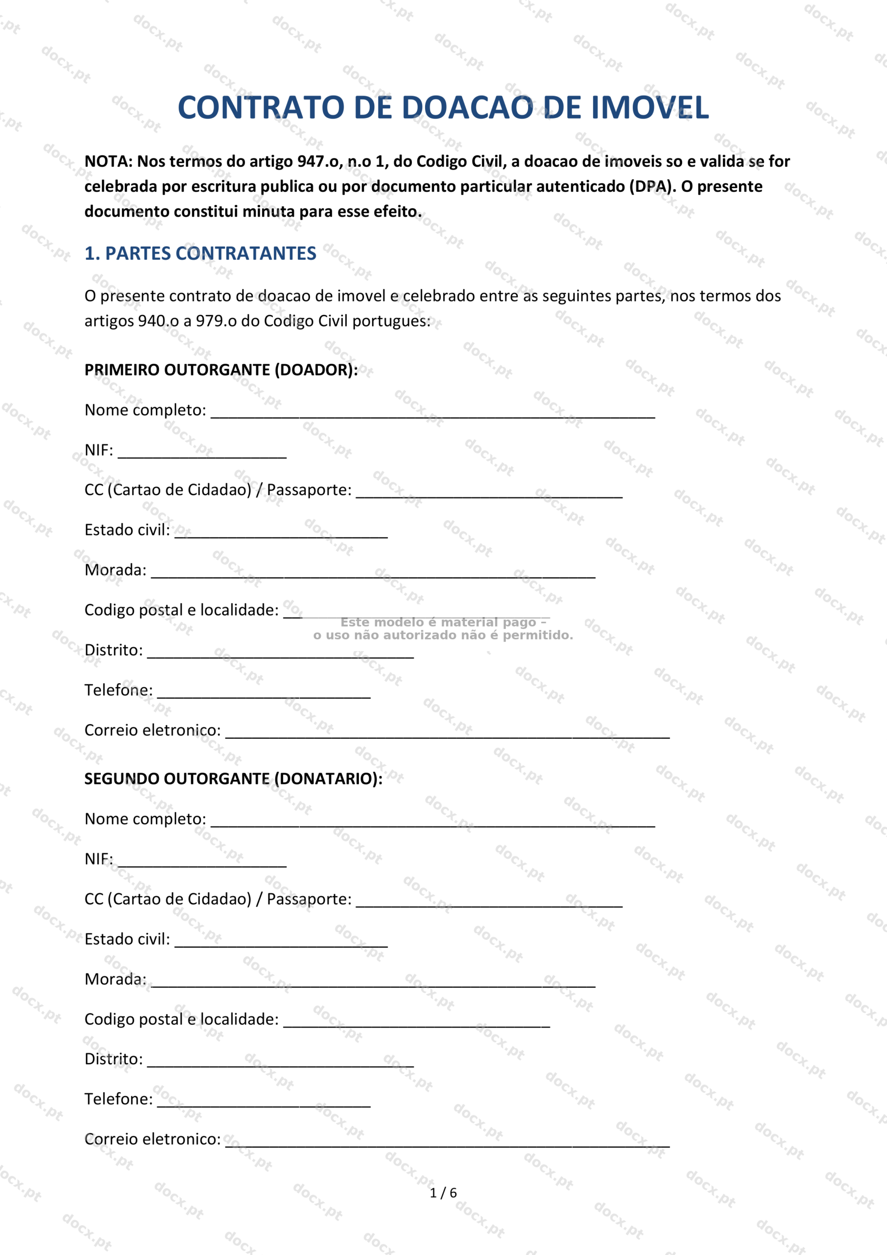 Contrato de Doação de Imóvel — Modelo Word e PDF