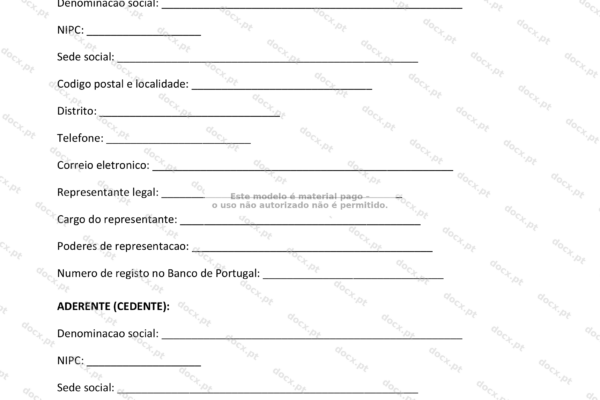 Contrato de factoring em papel A4, página 1, em escala