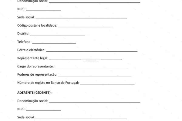 Contrato de factoring em papel A4, página 1, em escala