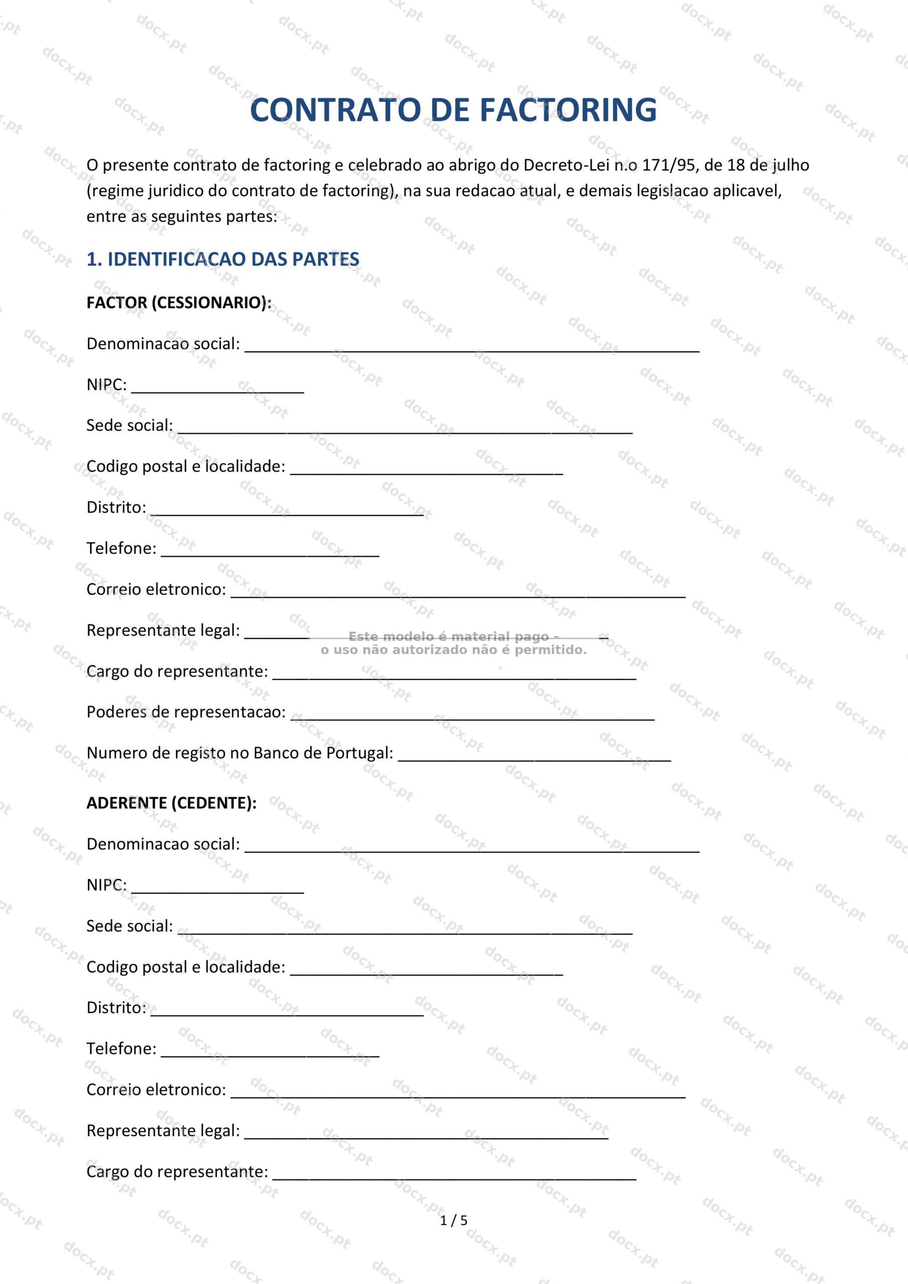 Contrato de Factoring | Modelo Word e PDF