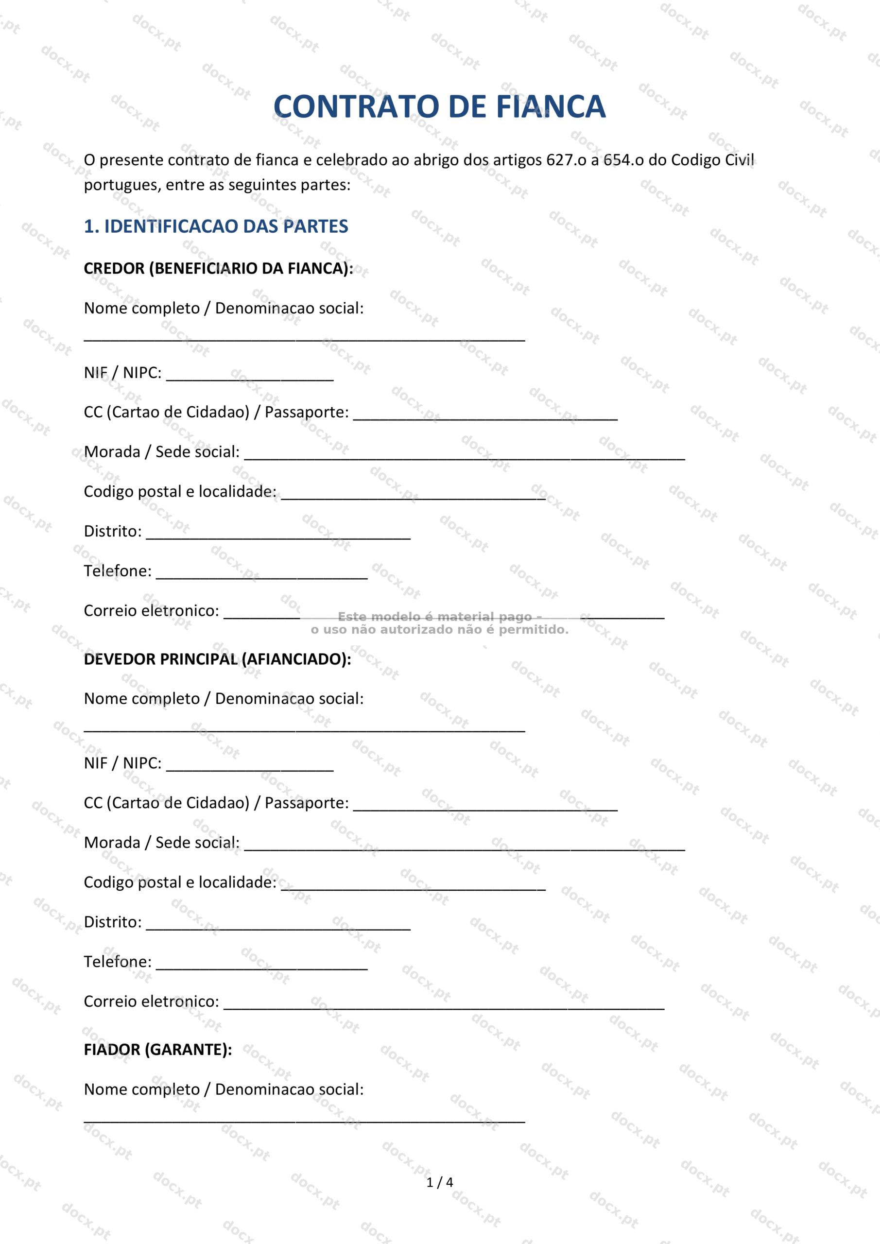 Contrato de Fiança — Formulário Editável