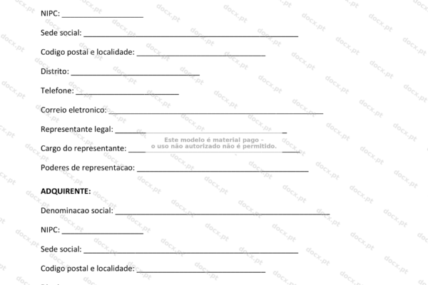 Contrato de fornecimento em folha A4, página 1