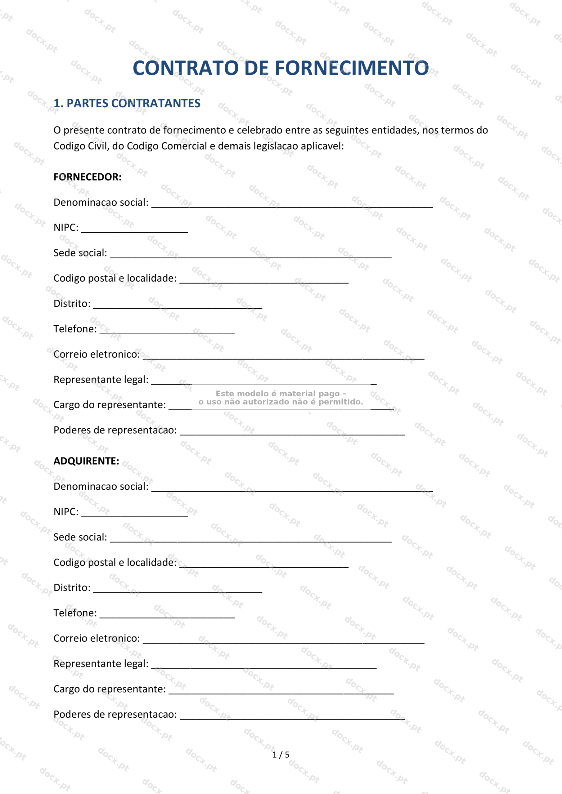 Contrato de Fornecimento — Modelo Word Editável