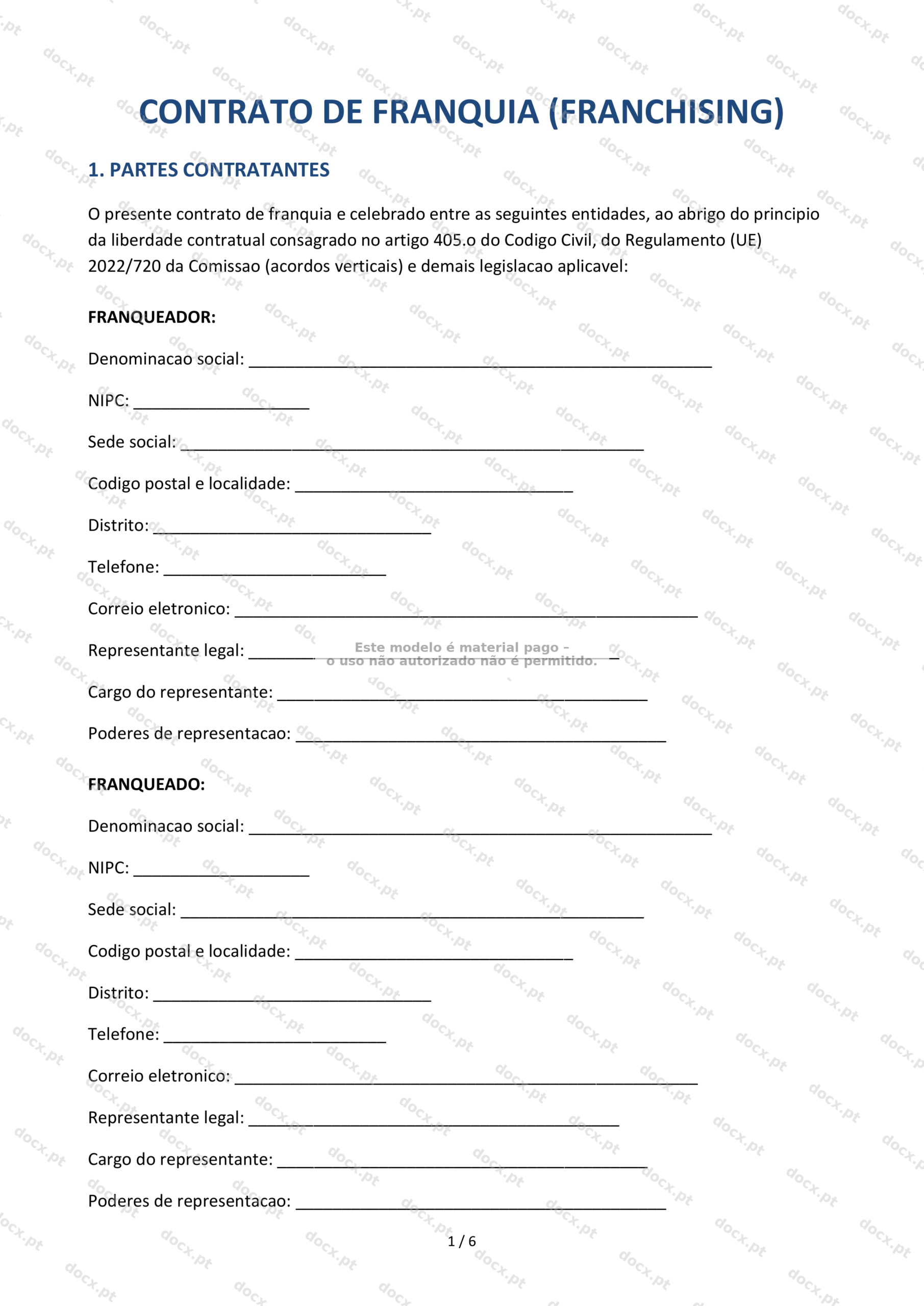 Contrato de Franquia (Franchising) – Modelo Imprimível