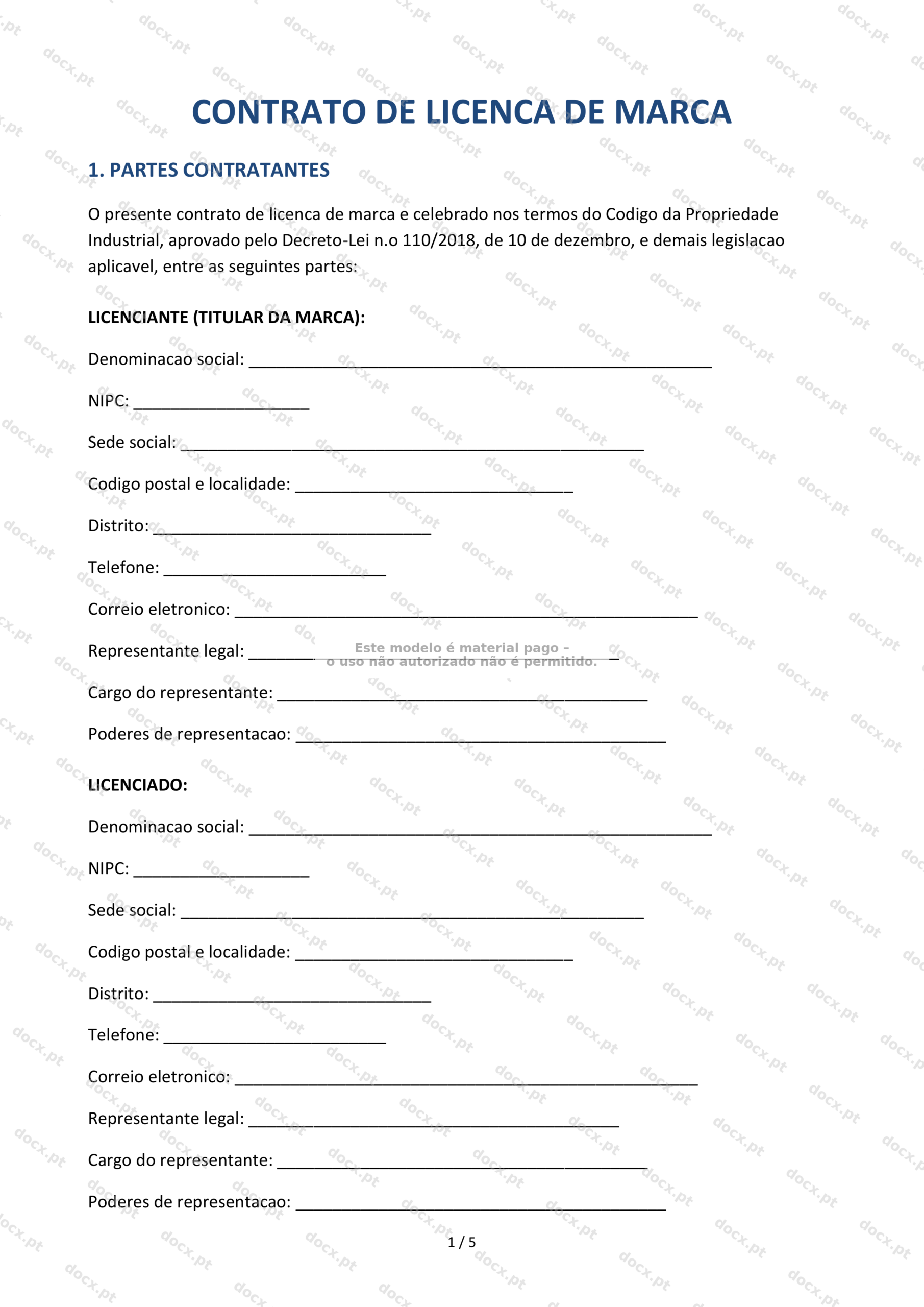 Contrato de Licença de Marca — Documento Descarregável