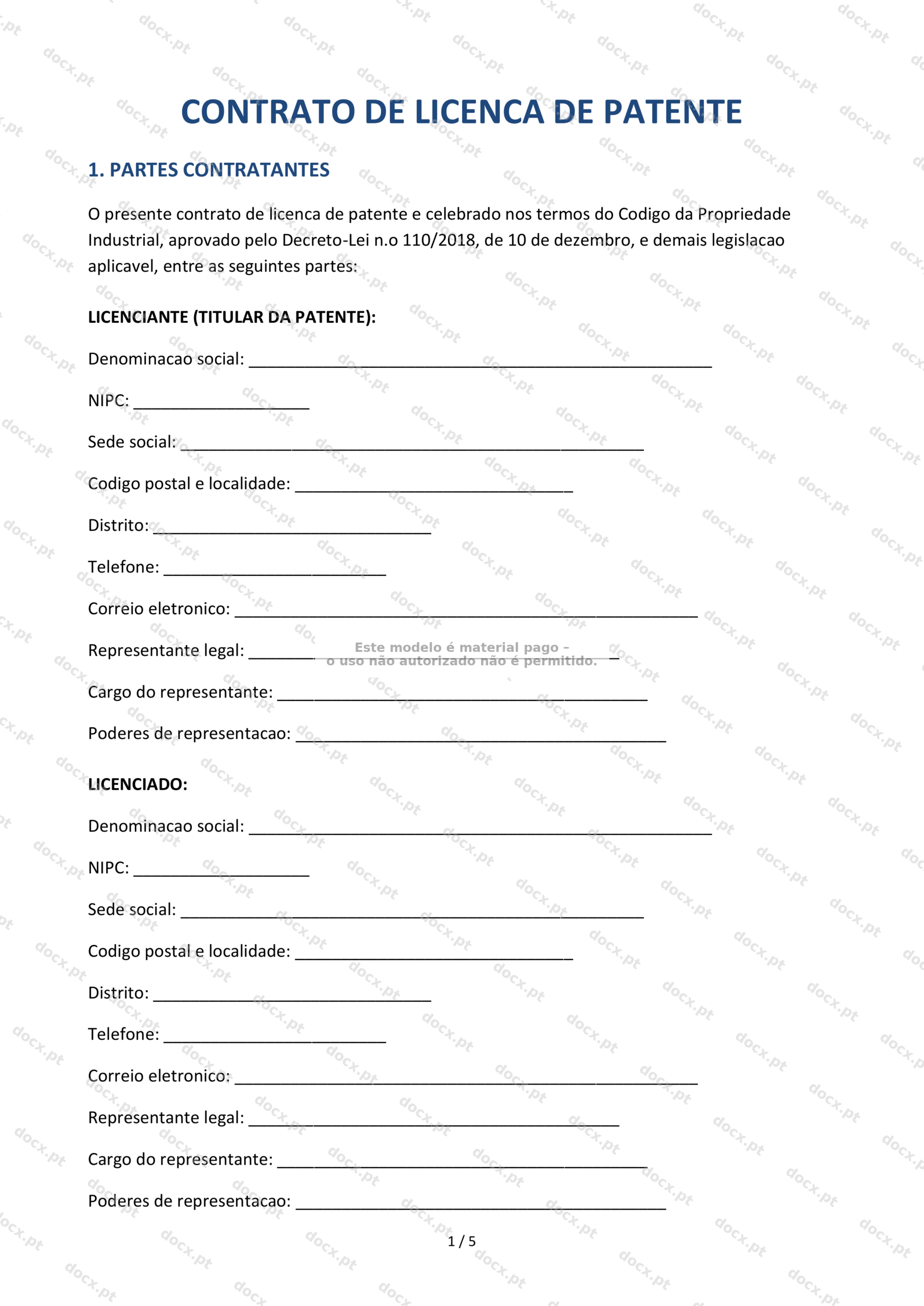Contrato de Licença de Patente | Modelo Word e PDF
