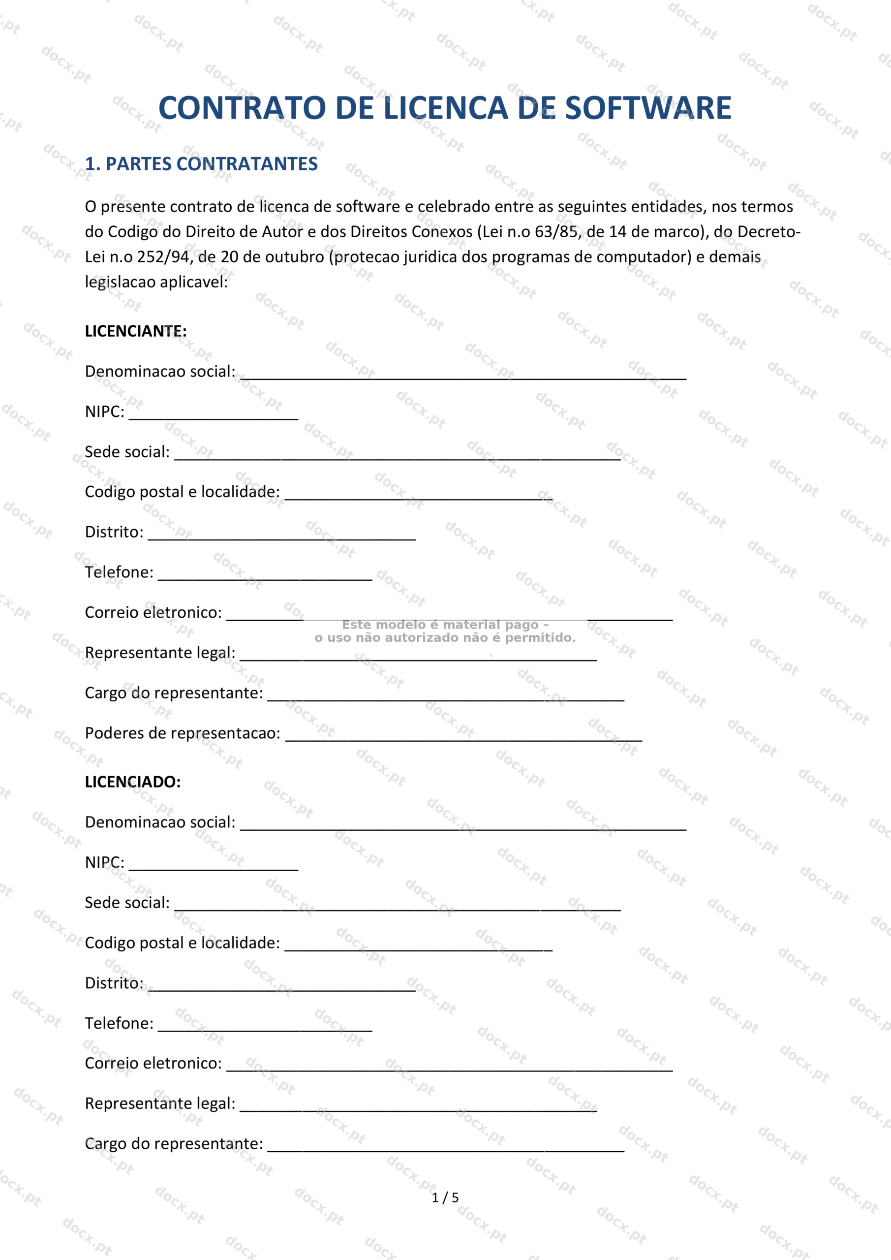 Contrato de Licença de Software — Modelo Descarregável