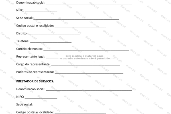 Contrato de limpeza e manutenção, página A4, primeira página, documento digitalizado.