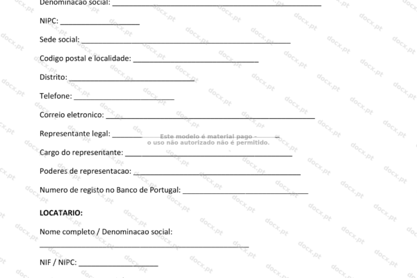 Contrato de locação financeira em formato A4, página 1, redimensionado.