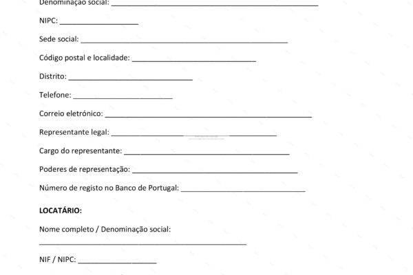 Contrato de locação financeira em formato A4, página 1, redimensionado.
