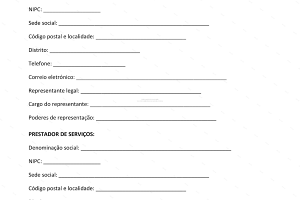 Contrato de manutenção de site em formato A4, página 1, em escala reduzida.