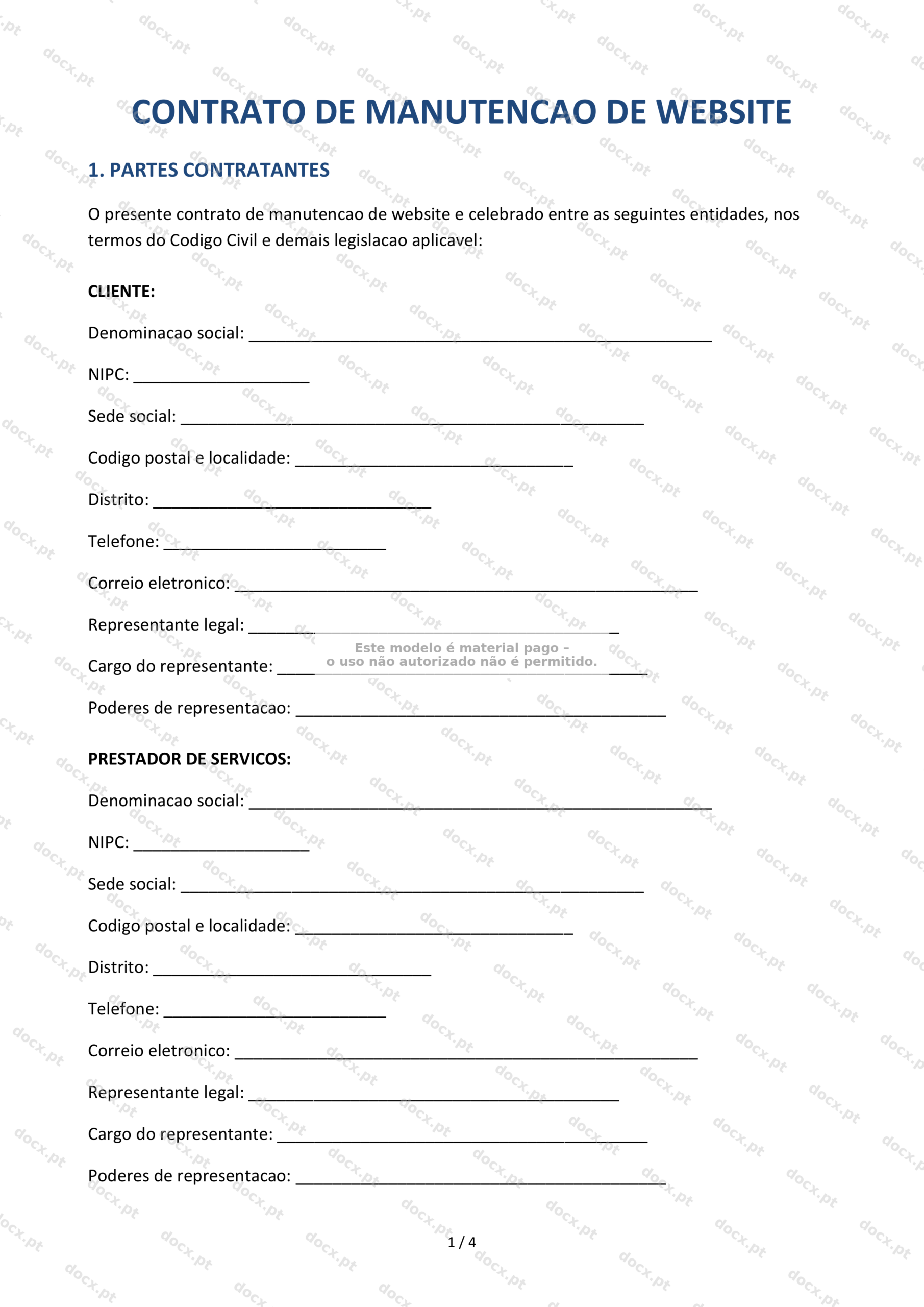 Contrato de Manutenção de Website — Modelo Editável