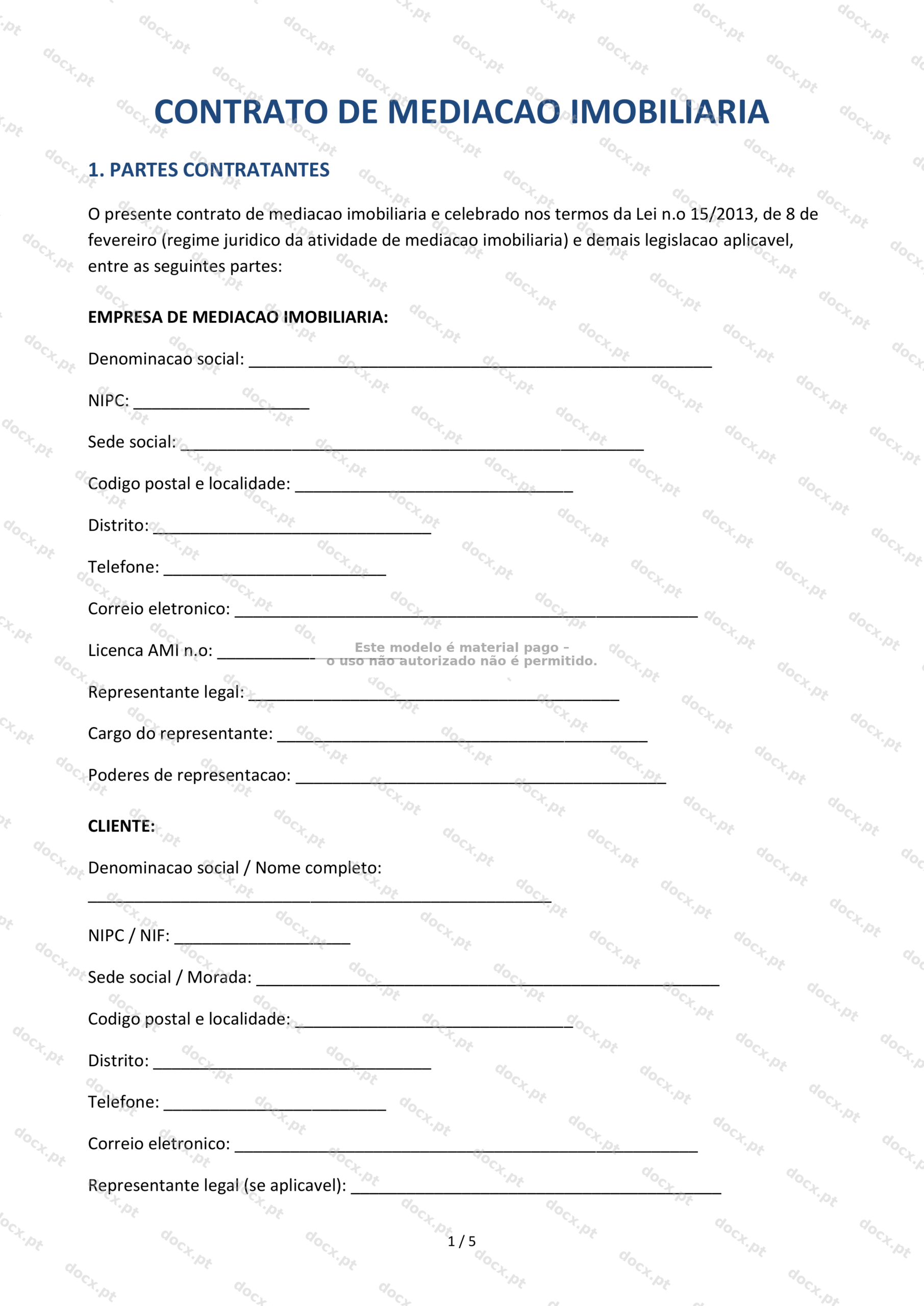 Contrato de Mediação Imobiliária — Modelo Word Editável