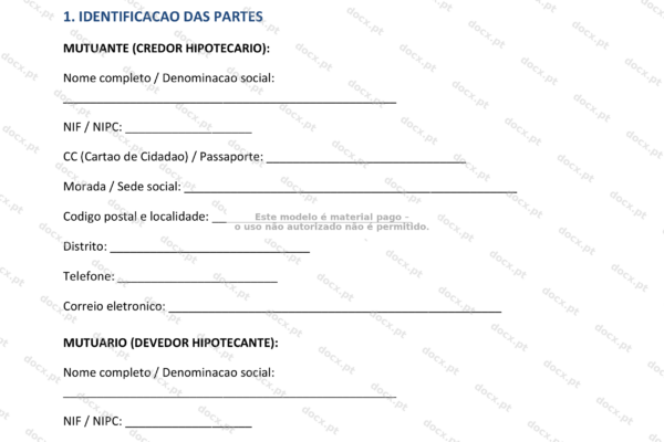 Contrato de mútuo com garantia hipotecária, página 1 em formato A4
