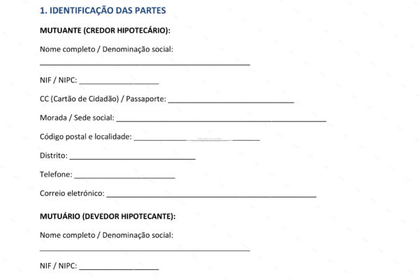 Contrato de mútuo com garantia hipotecária, página 1 em formato A4