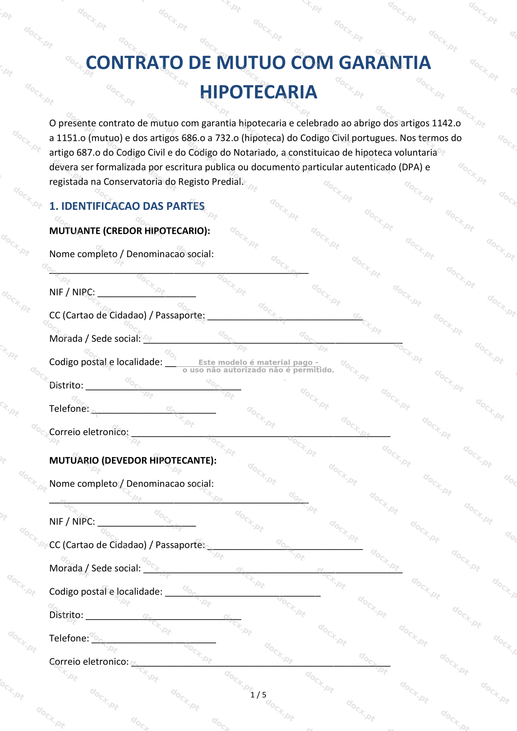Contrato de Mútuo com Garantia Hipotecária — Documento PDF