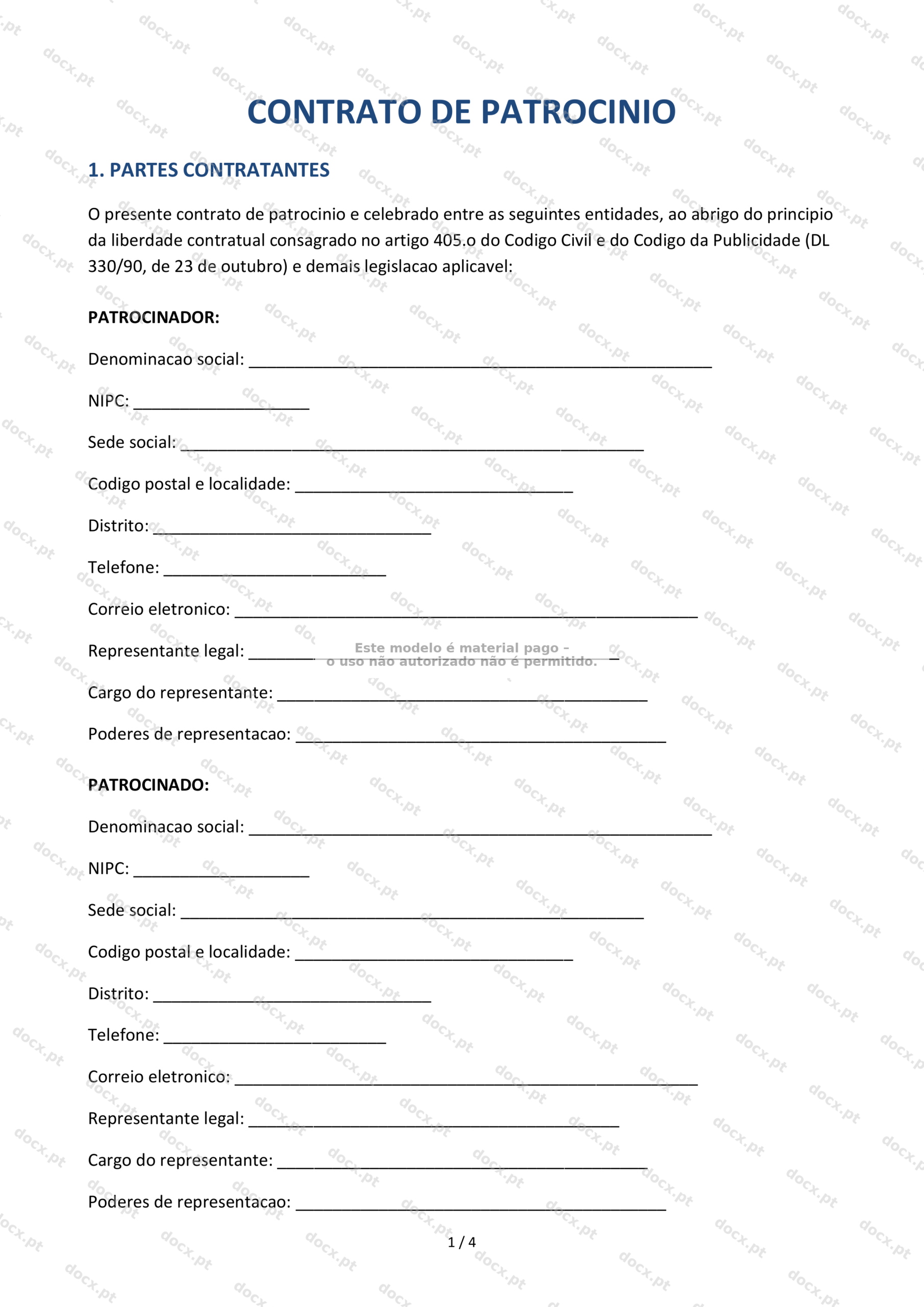 Contrato de Patrocínio — Modelo Descarregável Word e PDF