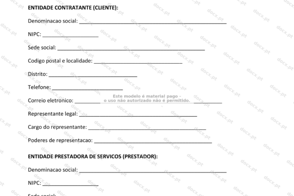 Contrato de prestação de serviços empresariais em papel A4, página 1