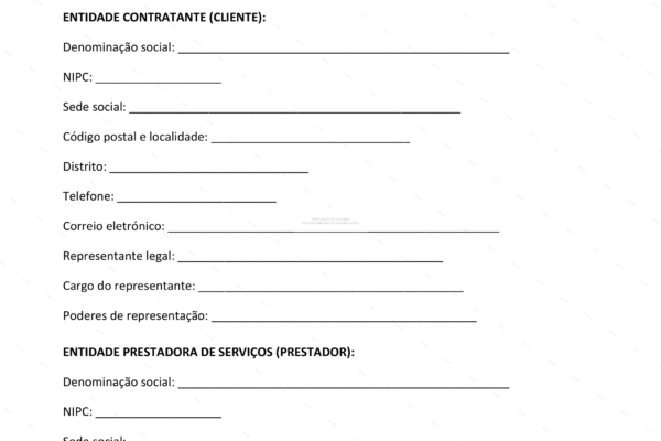 Contrato de prestação de serviços empresariais em papel A4, página 1