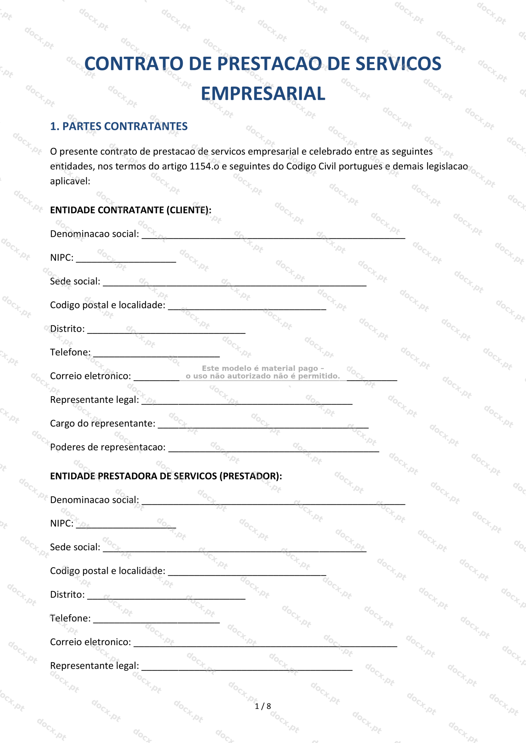 Contrato de Prestação de Serviços Empresariais — Formulário Editável