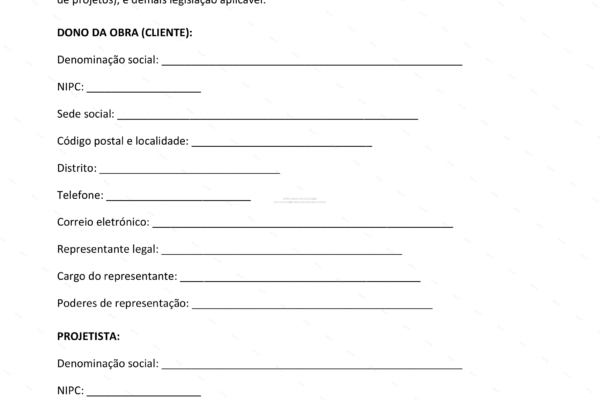 Contrato de projeto em página A4, primeira página em escala reduzida.