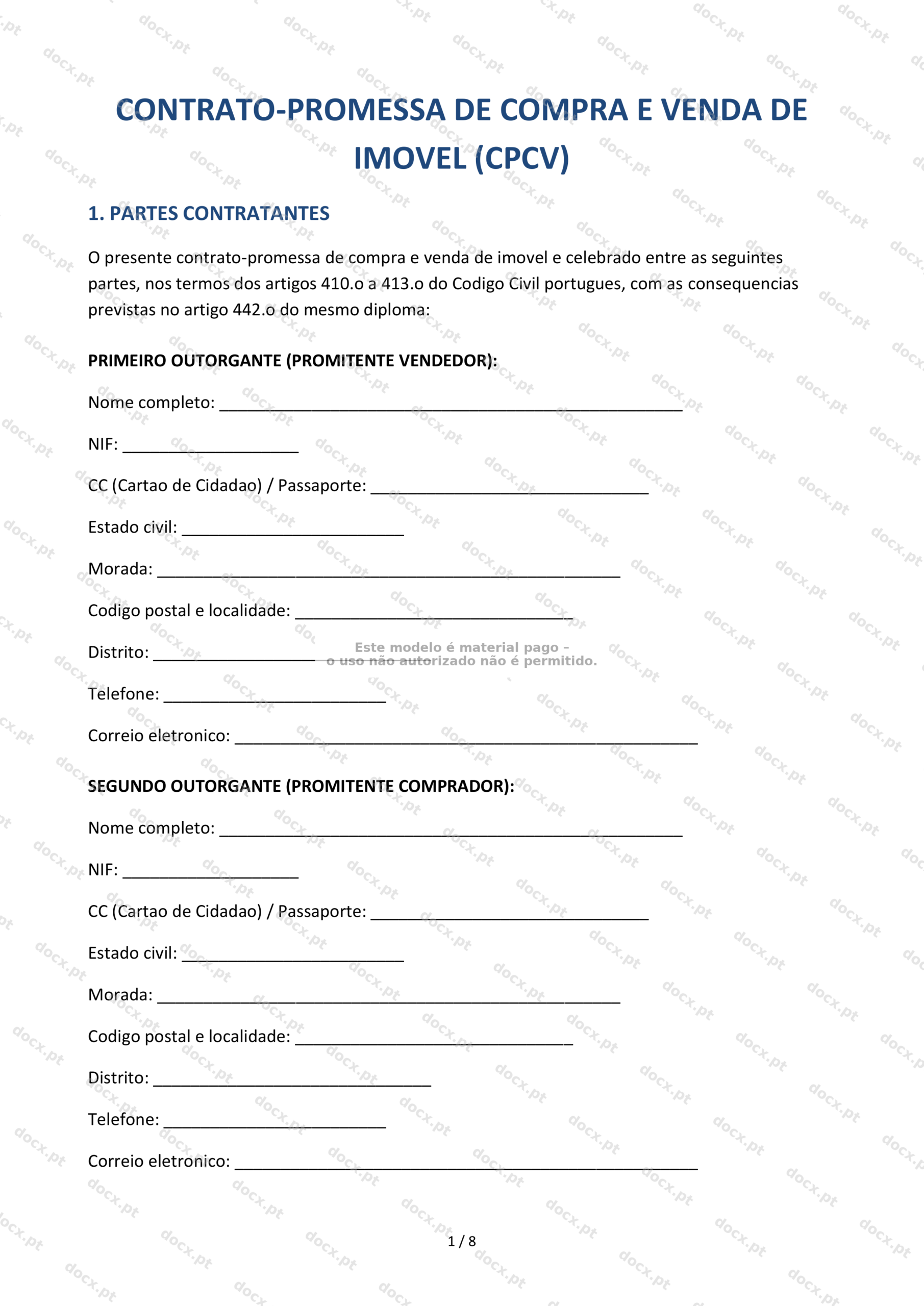 Contrato-Promessa de Compra e Venda de Imóvel — Modelo Word e PDF