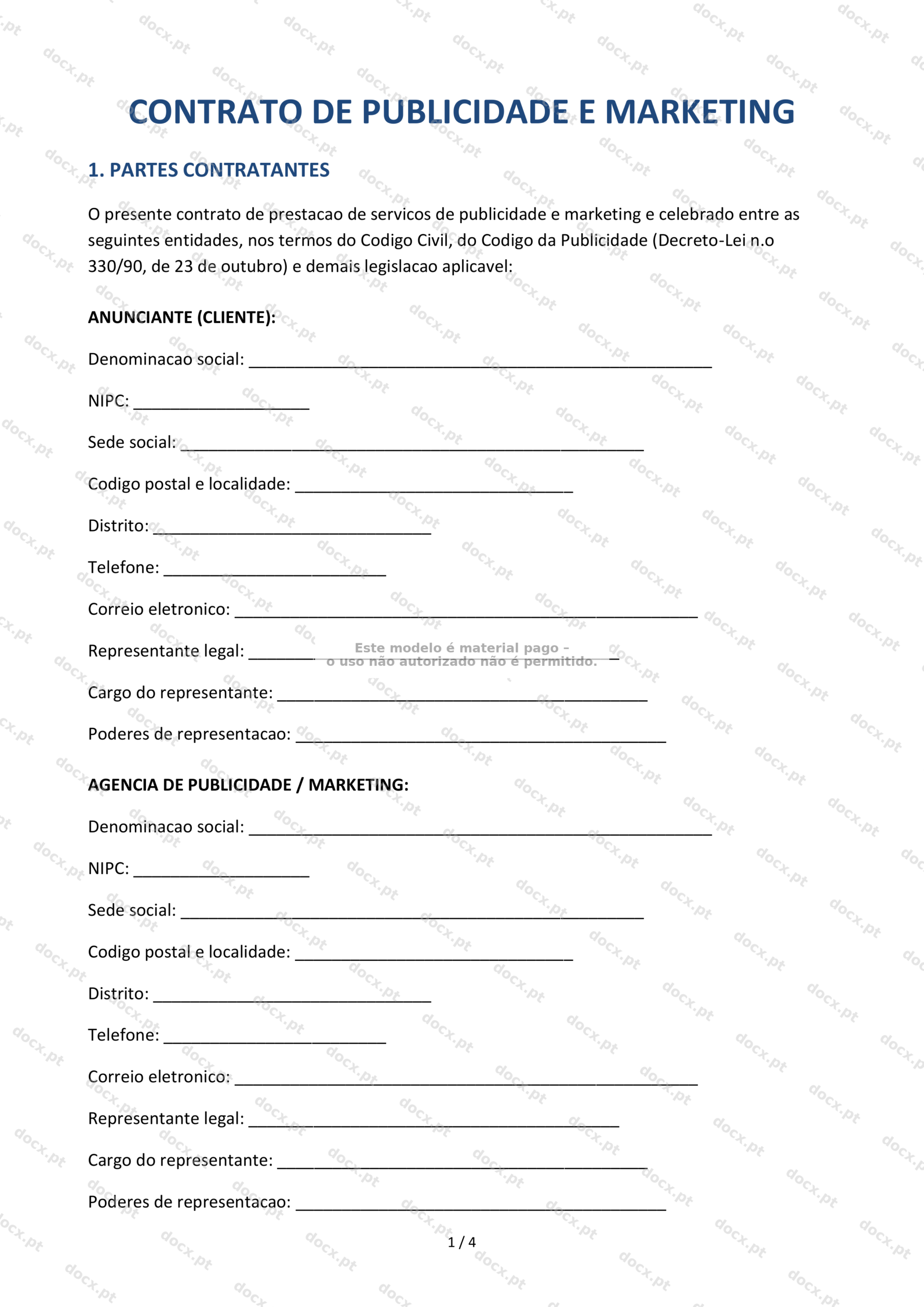 Contrato de Publicidade e Marketing — Documento Descarregável