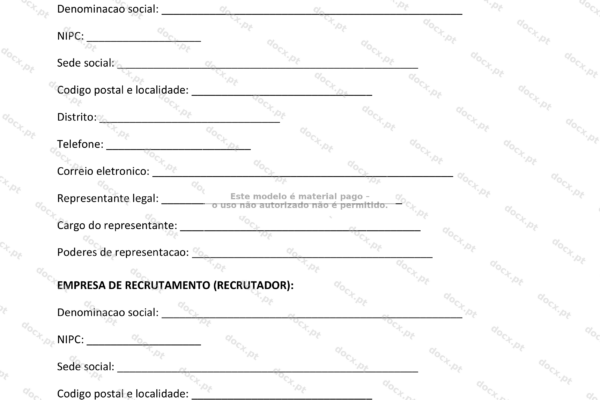 Contrato de recrutamento e seleção – página 1, formato A4