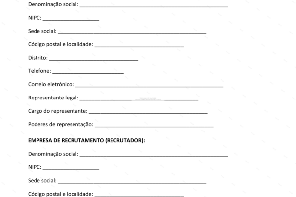 Contrato de recrutamento e seleção – página 1, formato A4