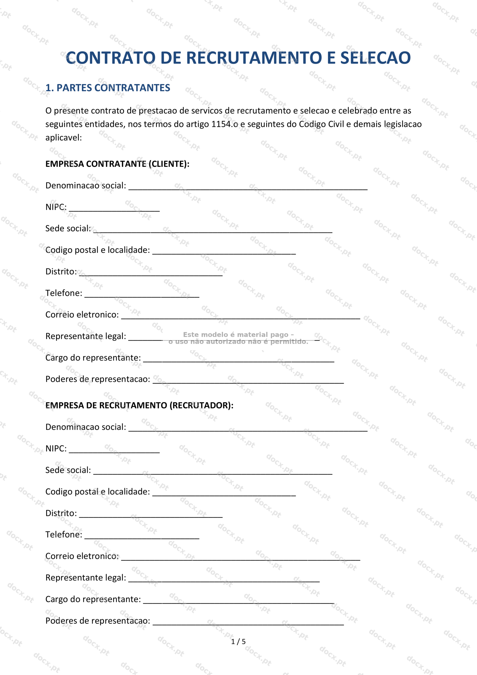 Contrato de Recrutamento e Seleção — Modelo Imprimível