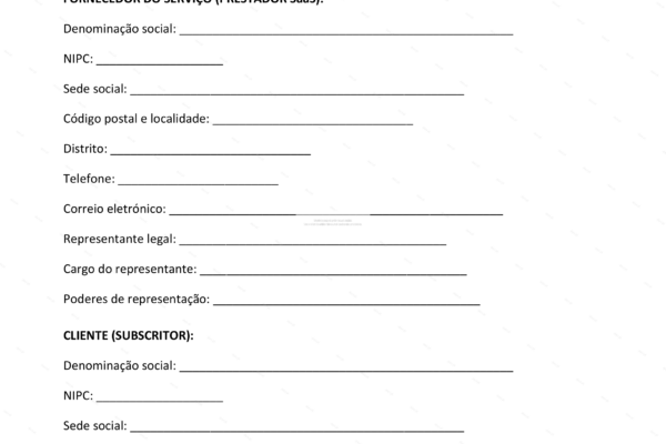 Contrato SaaS em formato A4, página 1, com escala reduzida