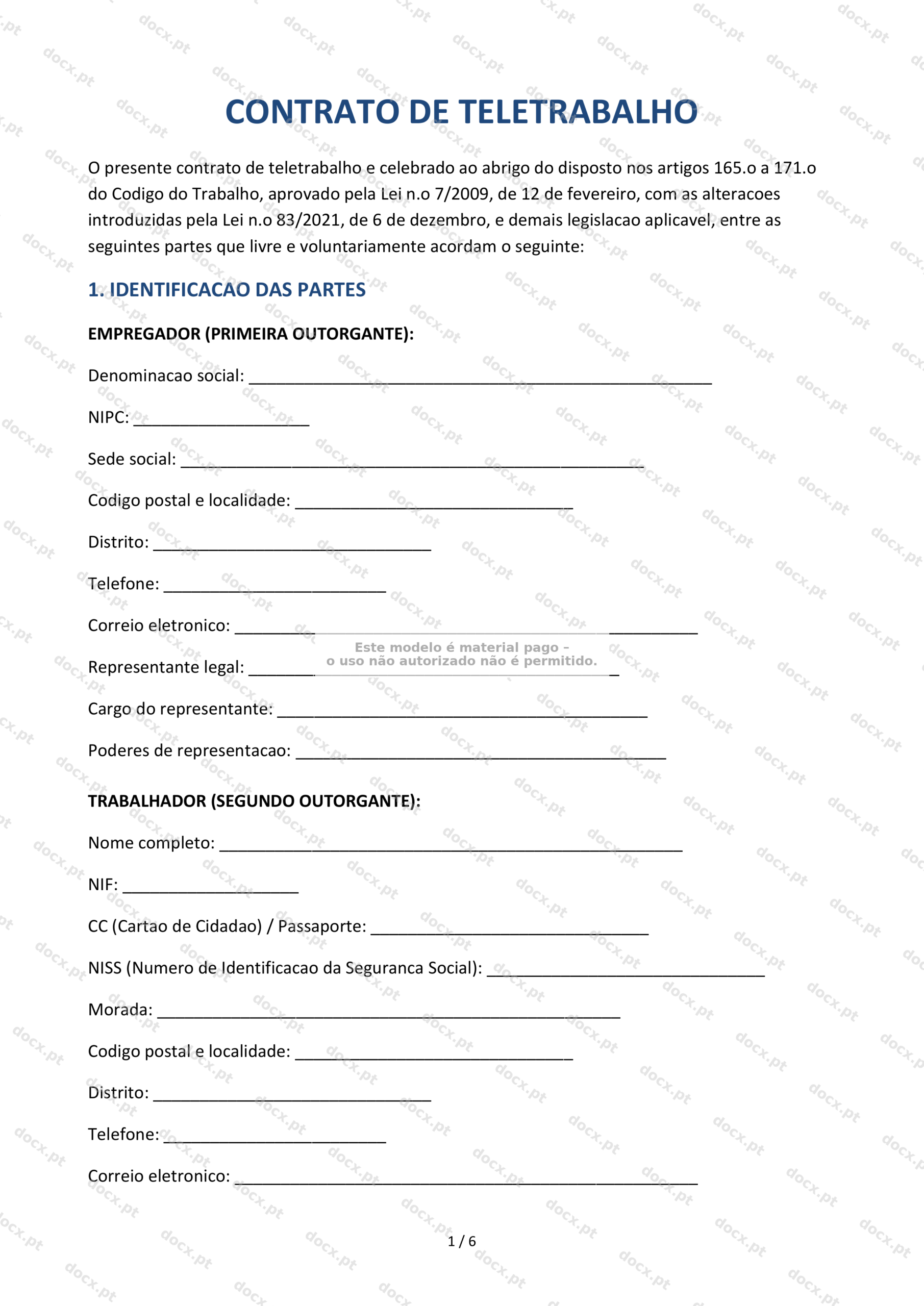 Contrato de Teletrabalho — Modelo Descarregável