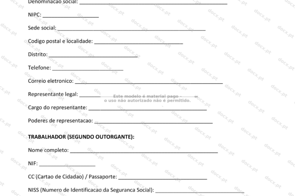 Página 1 de contrato de trabalho intermitente em formato A4