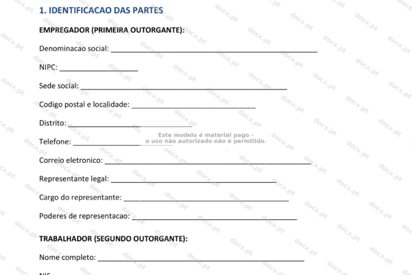 Contrato de trabalho de curta duração em papel A4, página 1