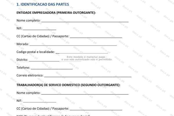 Contrato de trabalho de serviço doméstico, página 1, formato A4, imagem escalada.