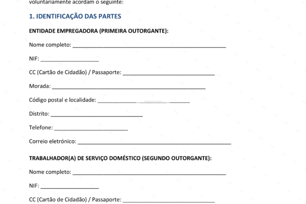 Contrato de trabalho de serviço doméstico, página 1, formato A4, imagem escalada.