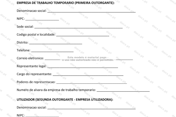 Contrato de trabalho temporário, página 1 em formato A4.