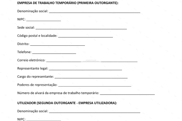 Contrato de trabalho temporário, página 1 em formato A4.