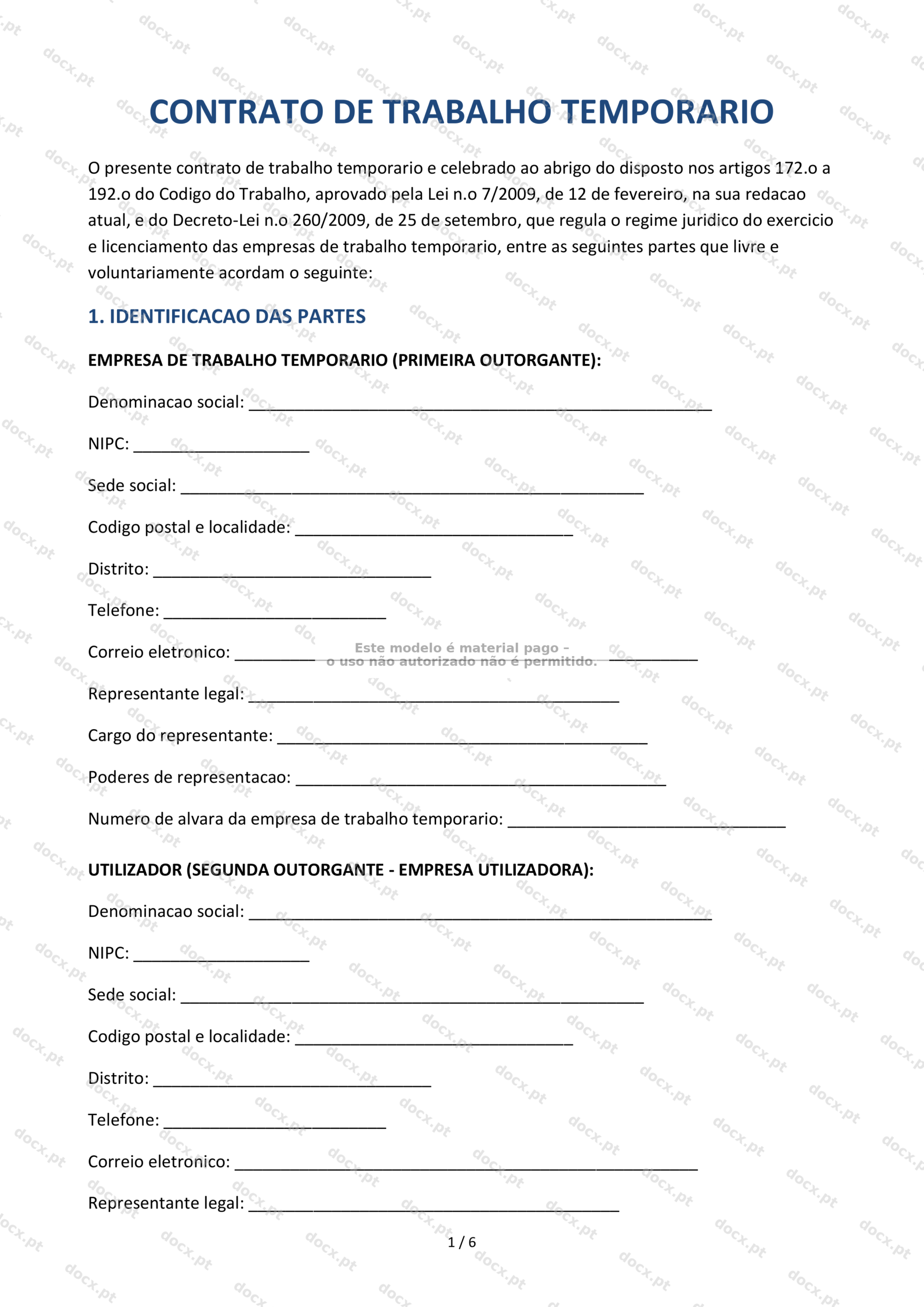 Contrato de Trabalho Temporário — Modelo Descarregável