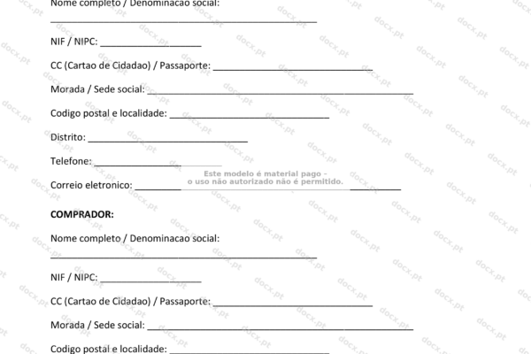 Página 1 de contrato de venda a prestações em formato A4, documento com texto legível.