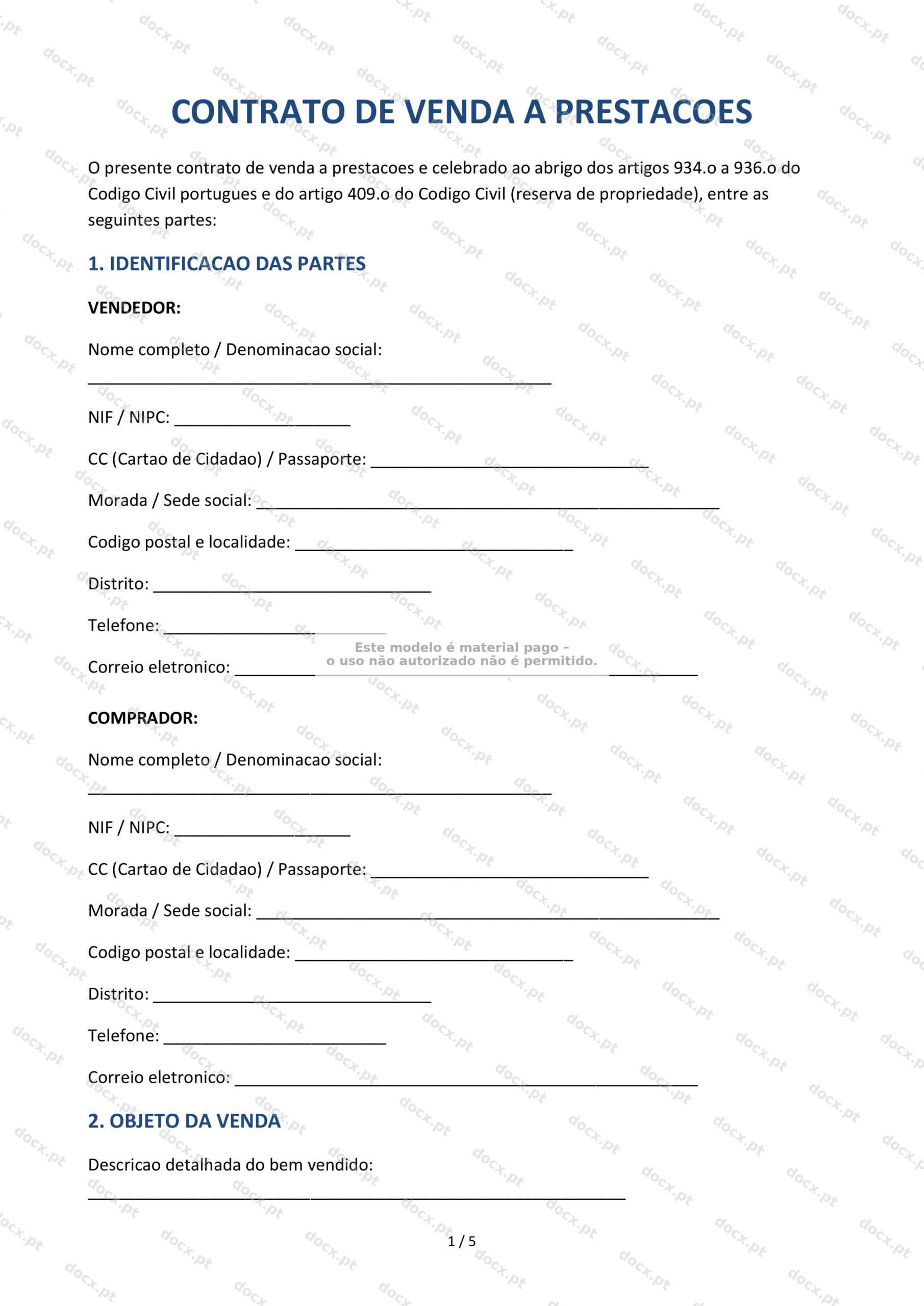 Contrato de Venda a Prestações — Modelo Word e PDF
